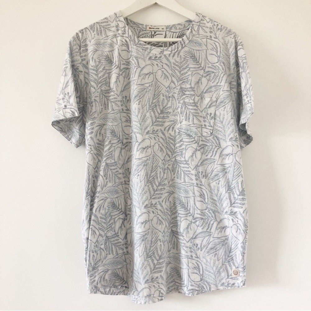 Men’s Marine Layer Floral Print T-Shirt Blue White Vintage Look Size M/L